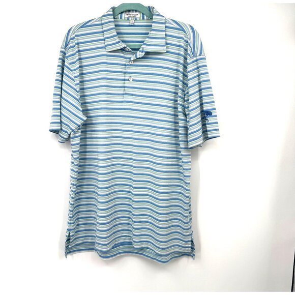 Peter Millar Summer Comfort Golf Shirt Blue Striped Sz Large - Picture 1 of 10